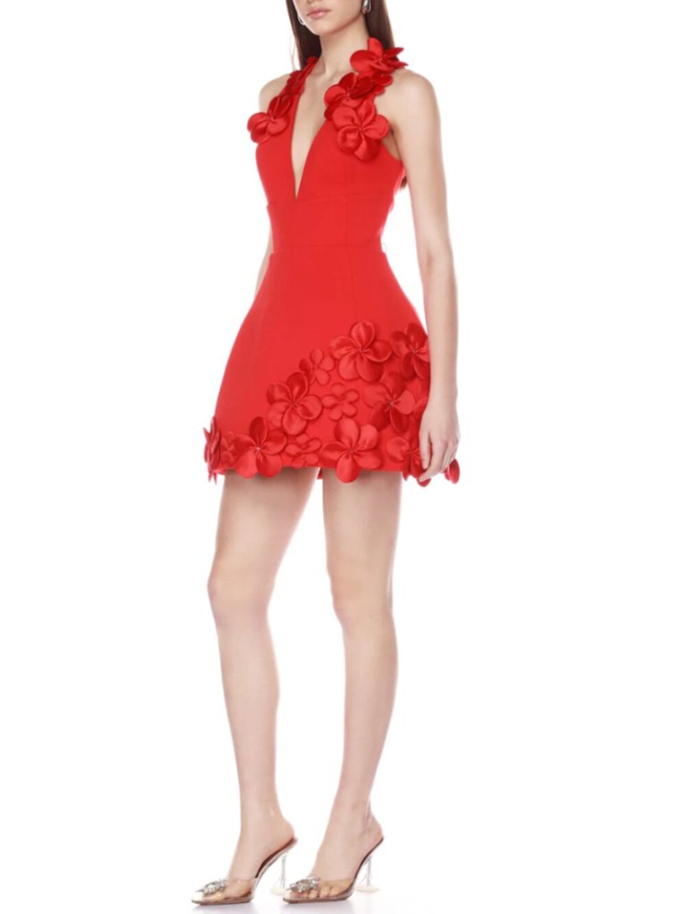 Bronx and Banco Estelle Mini Dress XS/S/M Red 3d Floral V-neck Party Cocktail - Picture 8 of 10